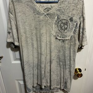 Affliction Men's Gray Graphic V-Neck Shirt